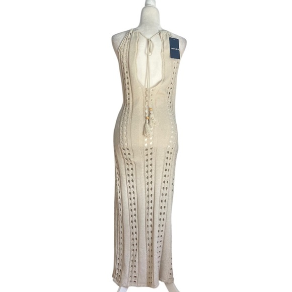 Laguna Blu Pointelle Knit Maxi Beach Midi Dress NWT Halter Open Back Tassels - Picture 11 of 13